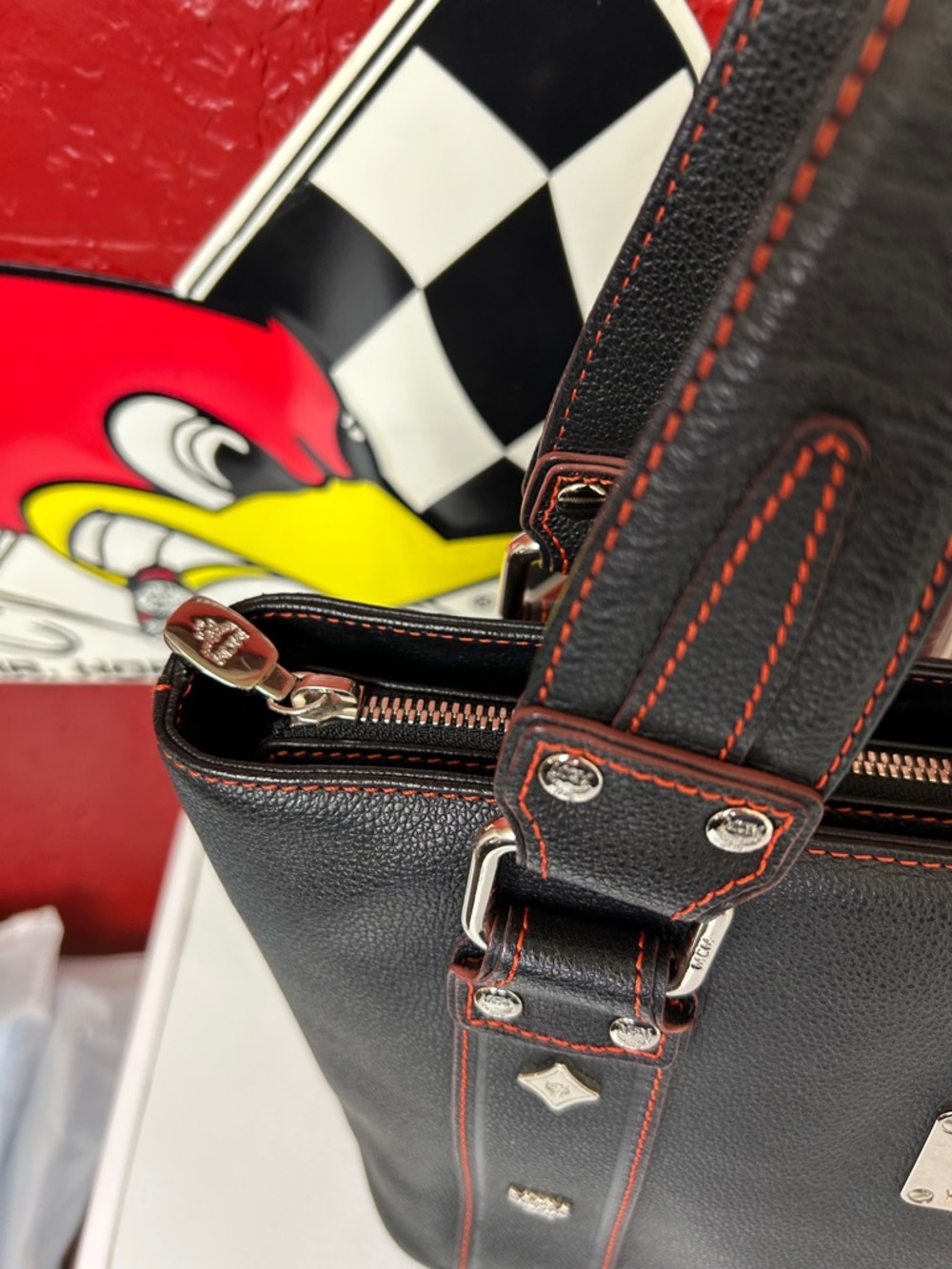 MCM Black Shoulder Bag with Red Stitching - Picture 5 of 14